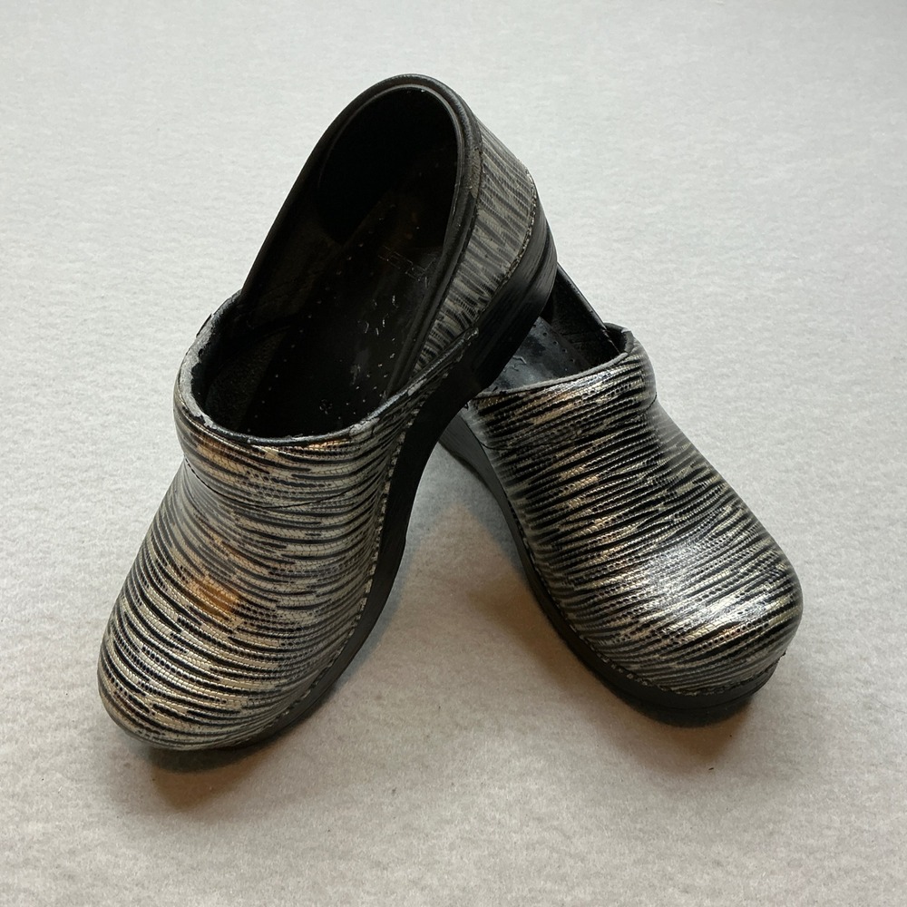 Dansko Professional Clogs Silver Black Metallic‎ Stripe Size 36 Womens Comfort